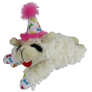 Multipet Lambchop Birthday Hat Pink With Bone Pattern 10" Lamb Chop Dog Toy